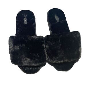 NEW SKIMS The Slide Faux Fur Slipper in Black Size 36 = US 5-5.5